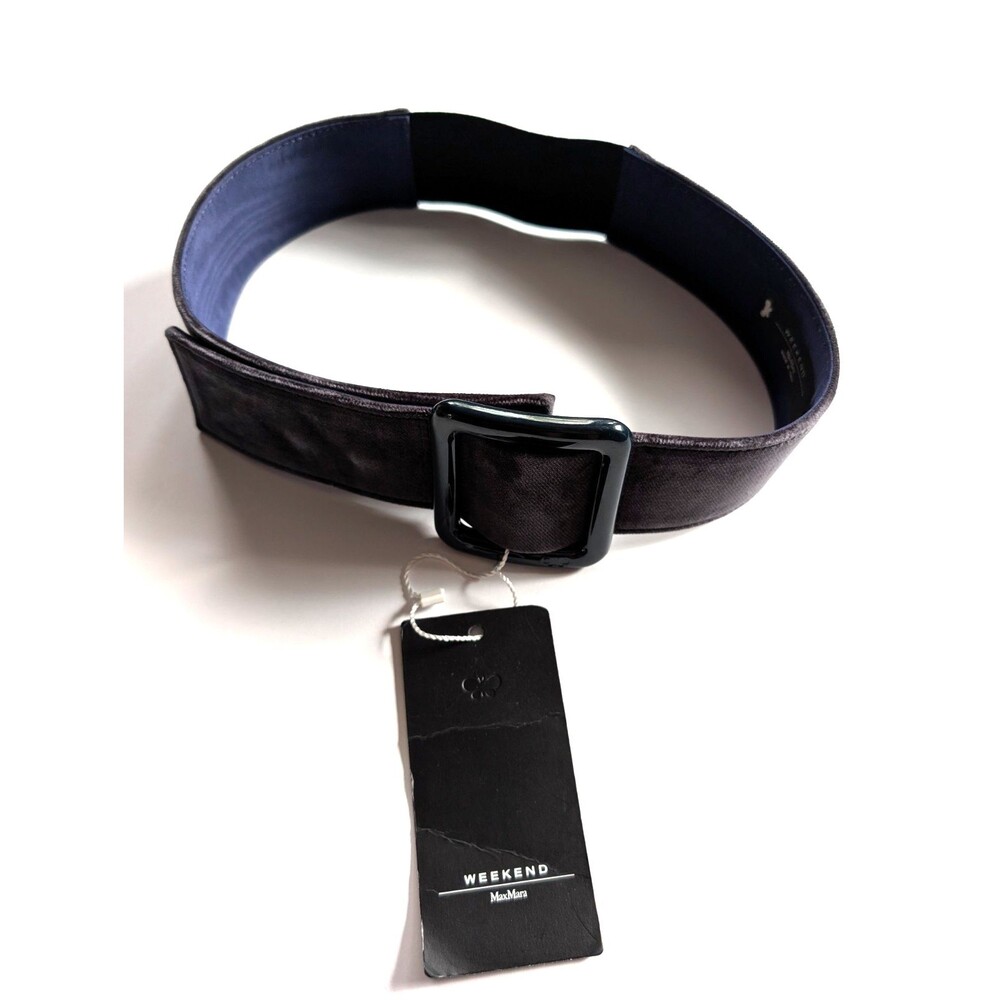 Weekend Max Mara Velvet Square Buckle Stretch Wide Band Belt NWT Silk Blend S
